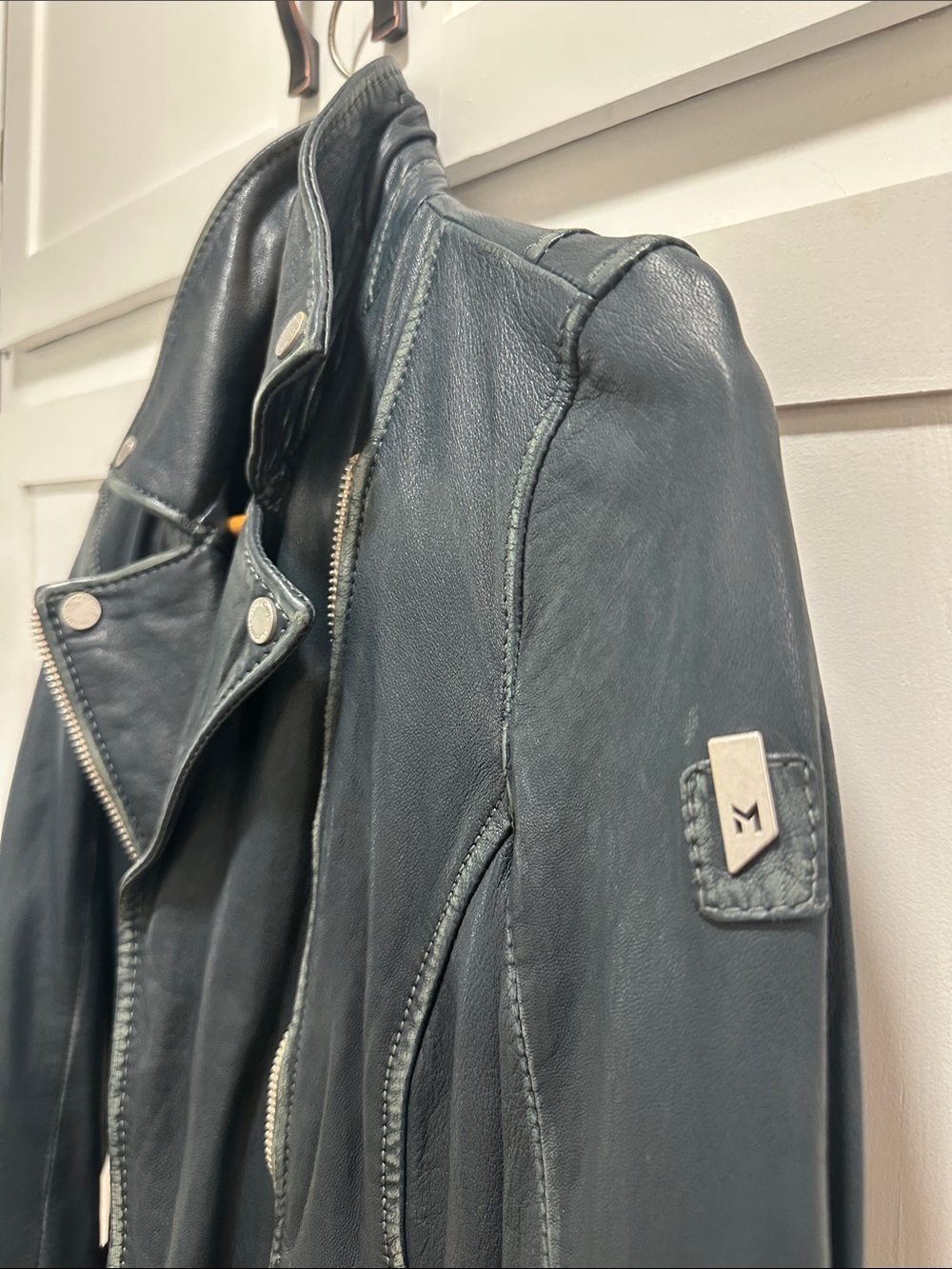 Mauritius “blue” Leather Moto Jacket with Silver Hardware - Picture 2 of 4